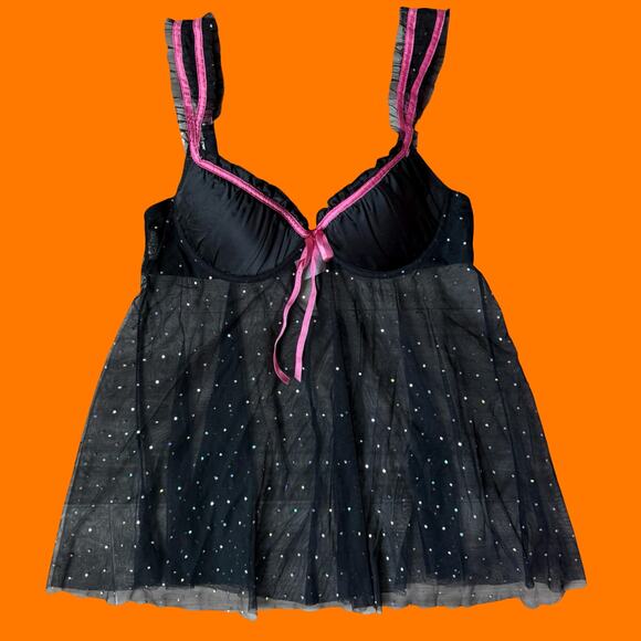 00's vintage glittery mesh satin mcbling y2k babydoll lingerie tank top SMALL - Picture 1 of 6